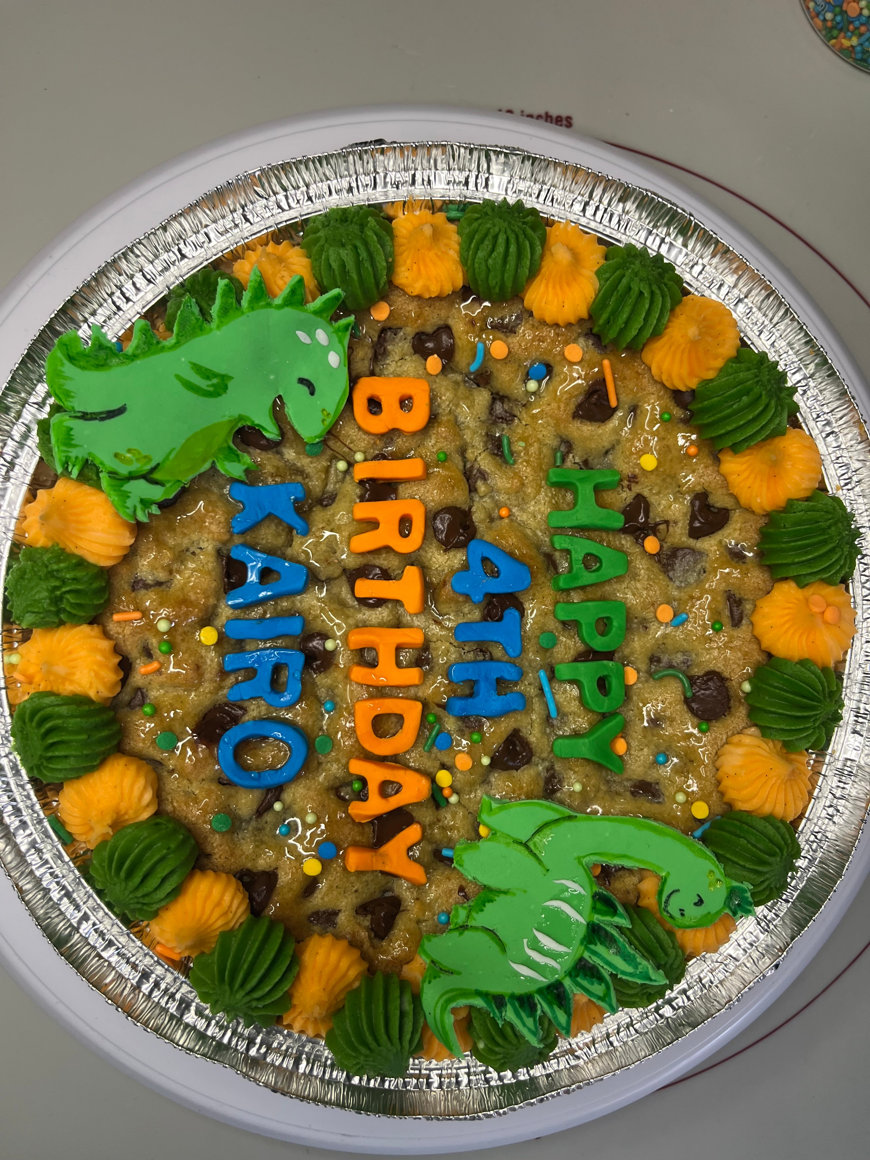 Dinosaur cookie cake